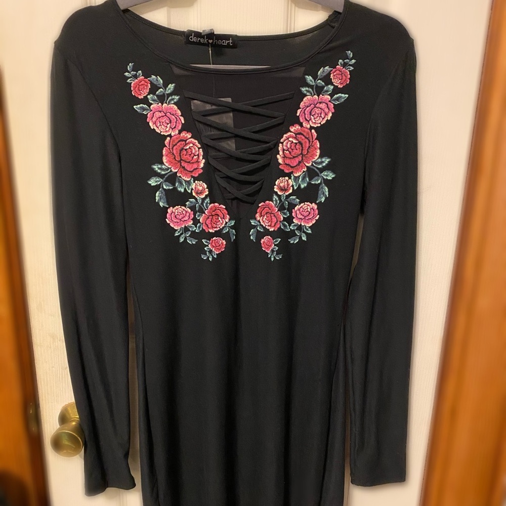 Forever 21 Black Bodycon Dress with Flower Design
